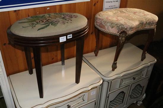 Oval topped mahogany dressing stool and one other